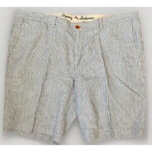 Tommy Bahama 100% Linen Striped Shorts Mens 42 White/Blue Outdoors Beach Preppy